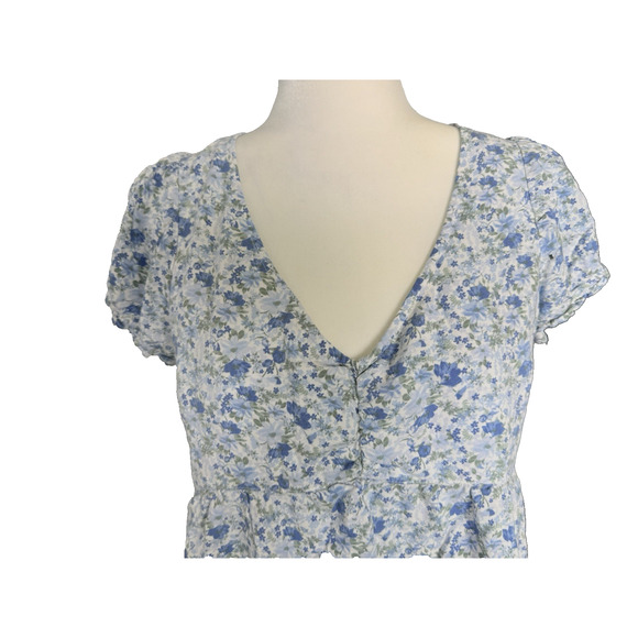 Hollister Blue Floral Milkmaid, Cottagecore Boho‎ Ruffle Sleeve Peplum - Picture 3 of 11